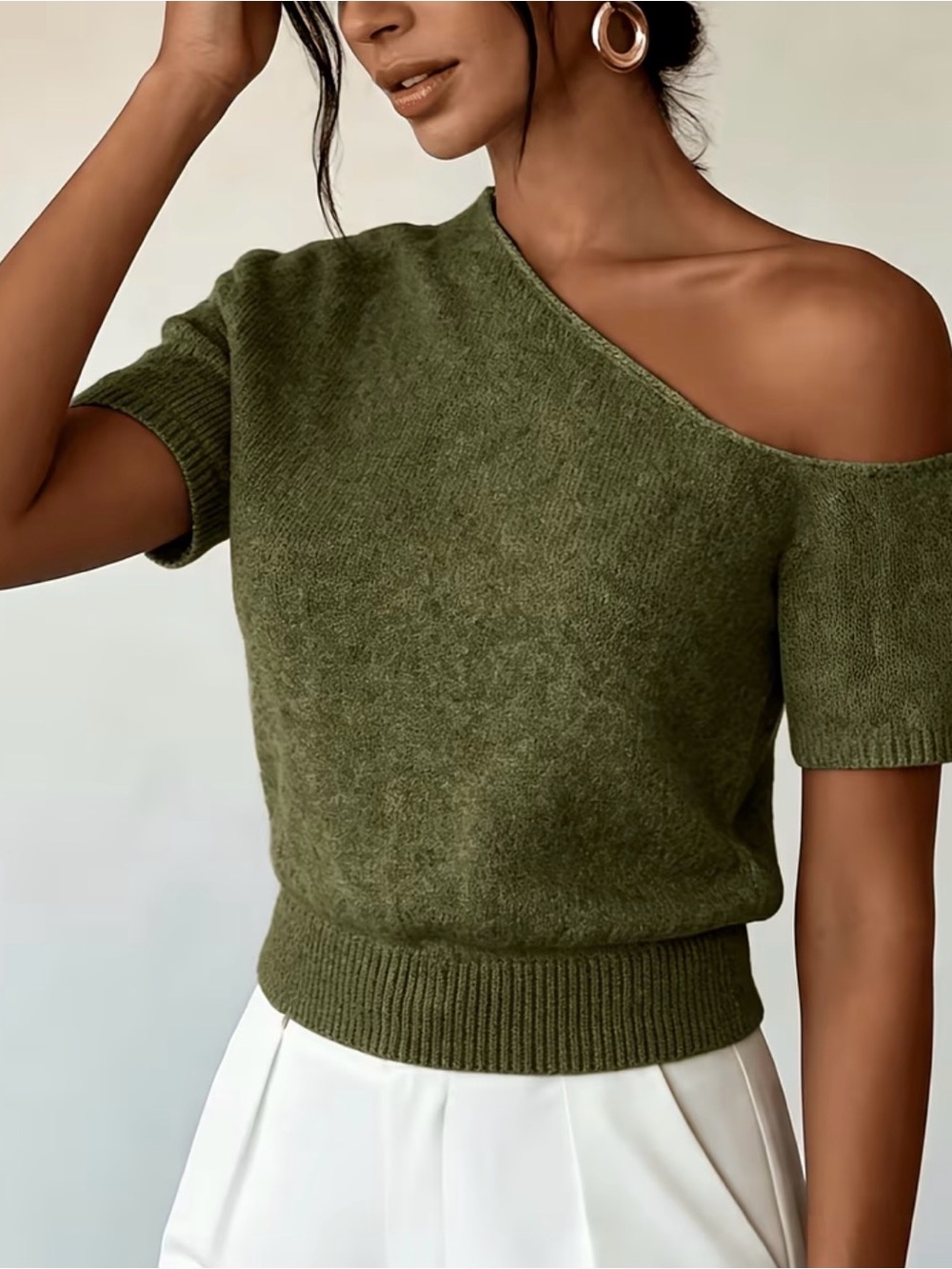 Amazon Essentials Olive Off-Shoulder Short Sleeve Sweater - Picture 4 of 6